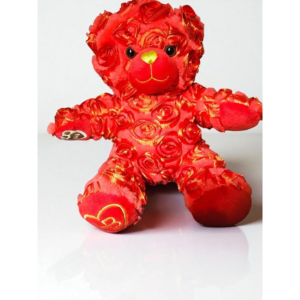 Build-A-Bear HeartBox Red Rosette Bear Plush 11" Gold Swirls